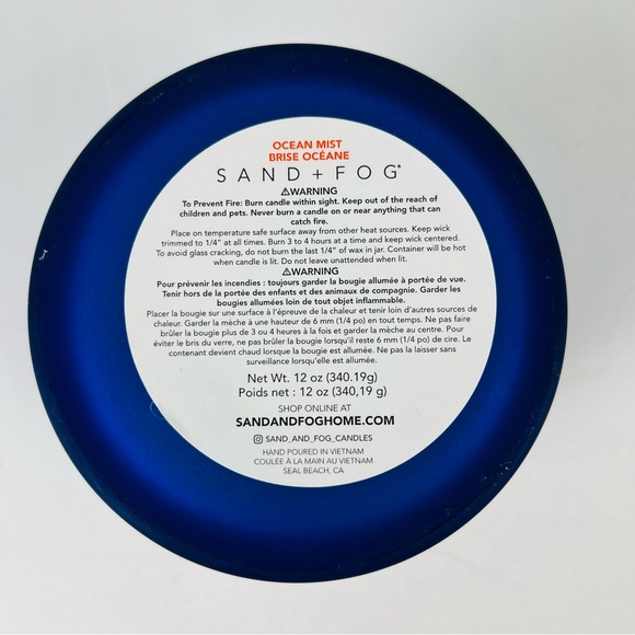 NWT Sand + Fog Ocean Mist Candle 2 Wick 12oz Blue Jar Ocean Wave Wood Lid - Picture 4 of 9